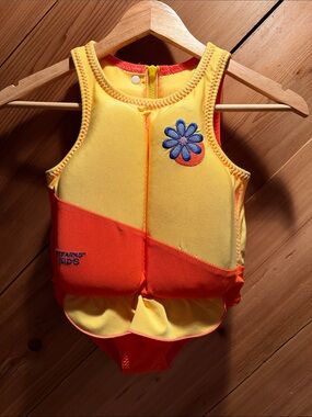 Stearns Kids Swim Float Vest - Yellow & Orange with Flower Accent
